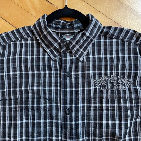 HARLEY-DAVIDSON Button Down Embroidered Large Flame Classic Logo Neutral Plaid - Picture 4 of 10